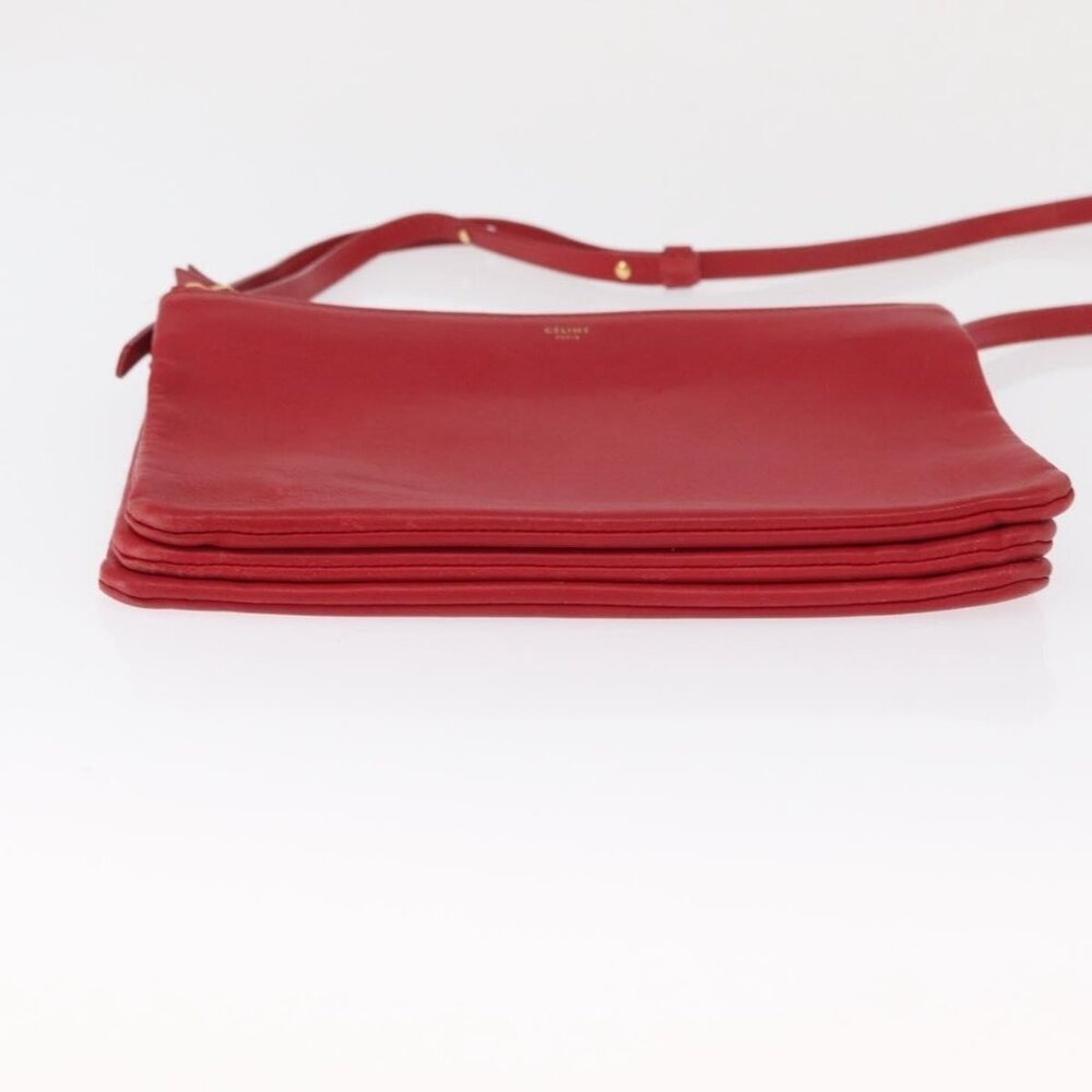 Authentic CELINE Trio Shoulder Bag Leather Red Gold - Picture 12 of 16